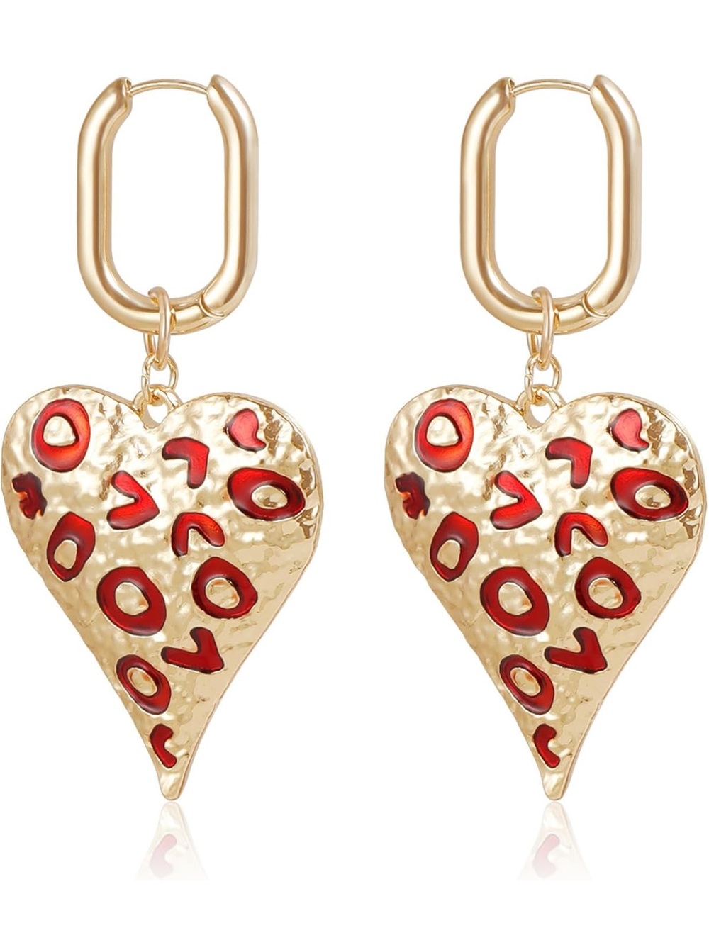 Gold and Red Heart Drop Earrings - Women Jewelry